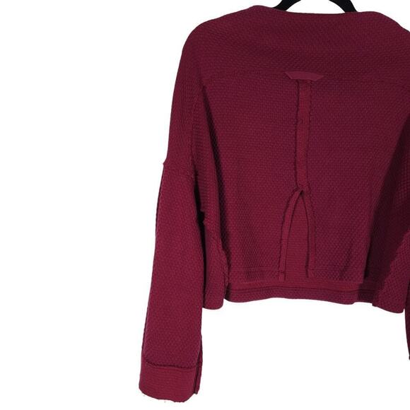 We The Free Womens Bunny Waffle Knit Top XS Red Bell Sleeve Boat Neck Drapey - Picture 9 of 13